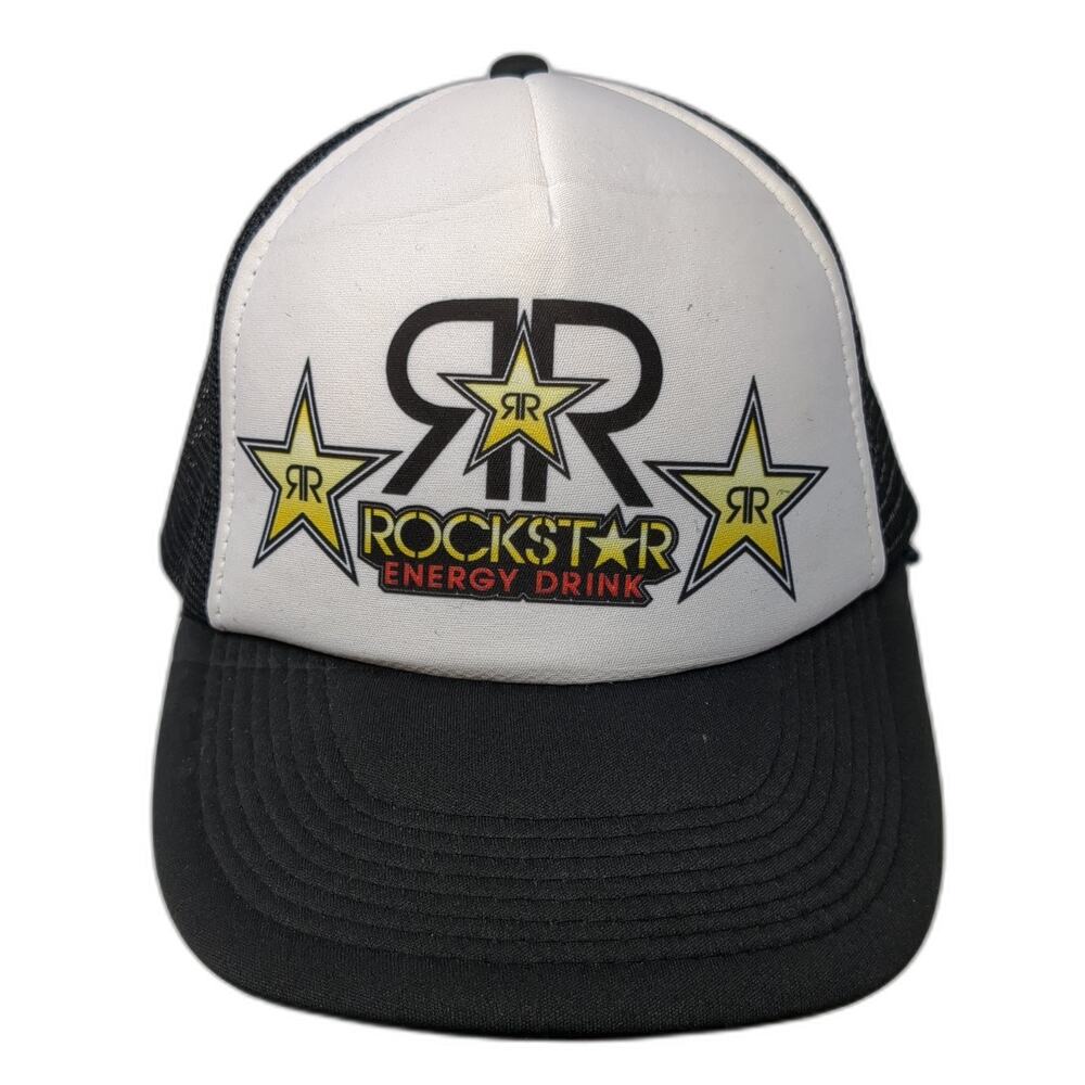Rockstar Energy Drink Snapback Trucker Hat Black One Size Adjustable